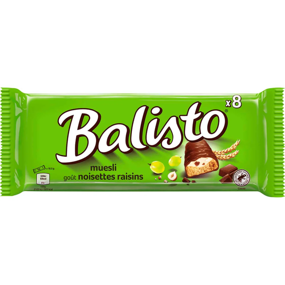 Balisto Müsli-Rosinen Vollkornkeks Riegel mit Milchschokolade 8 Stück