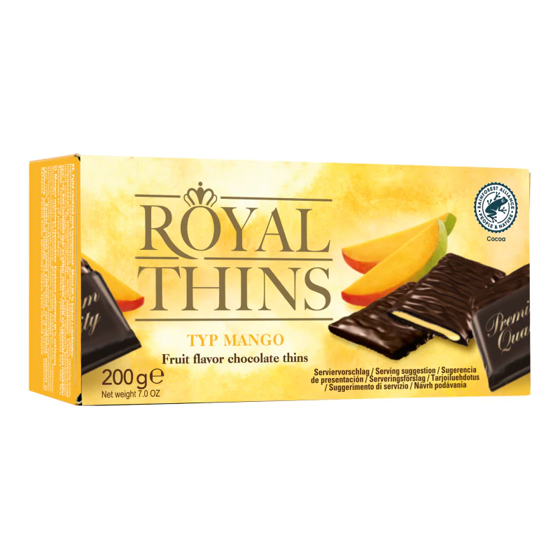 Halloren Royal Thins Mango-Creme-TĂ€felchen, vegan 200g / 7.05oz