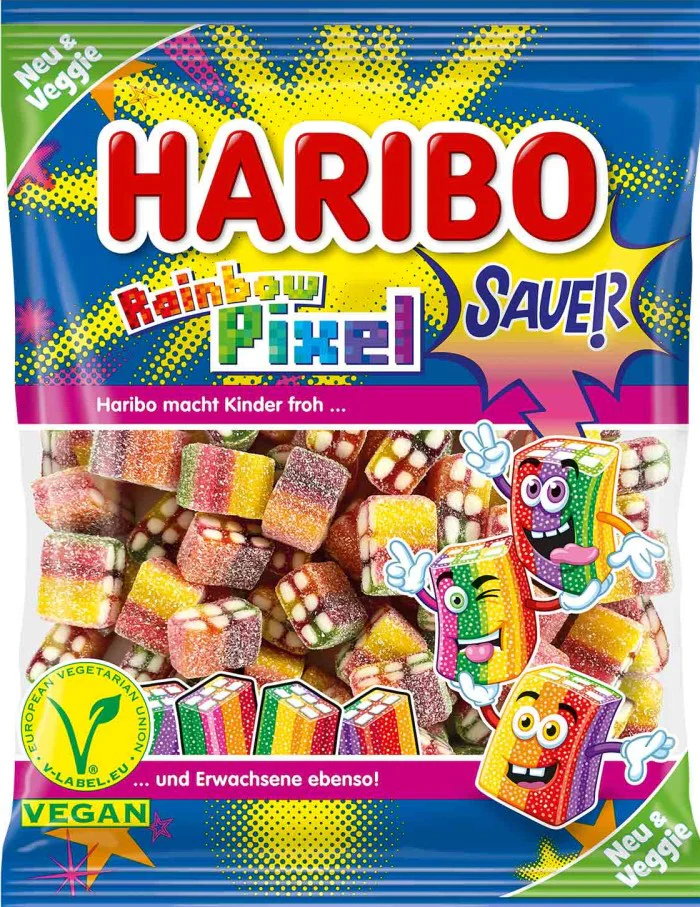 HARIBO Rainbow Pixel Sauer Fruchtgummi-Konfektstücke vegan 160g