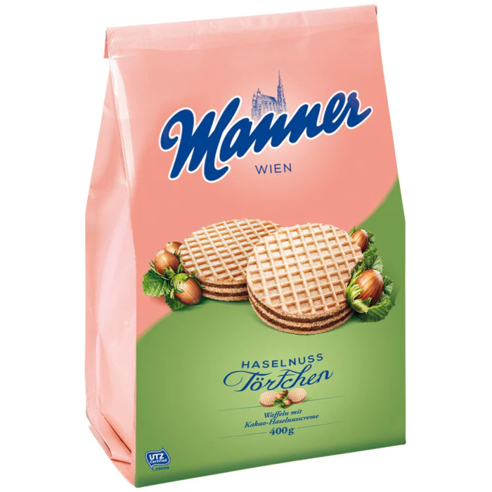 Manner Haselnuss Törtchen, knusprige Waffeltaler 400g / 14.1oz
