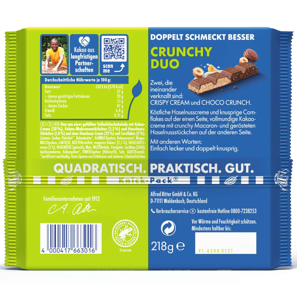 Ritter Sport Schokolade Crunchy Duo 218g / 7.68oz - Image 2
