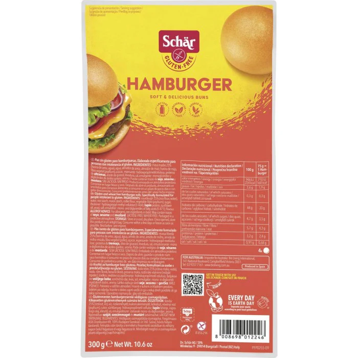 SchÀr Hamburger Brötchen Glutenfrei, Laktosefrei 300g / 10.58oz