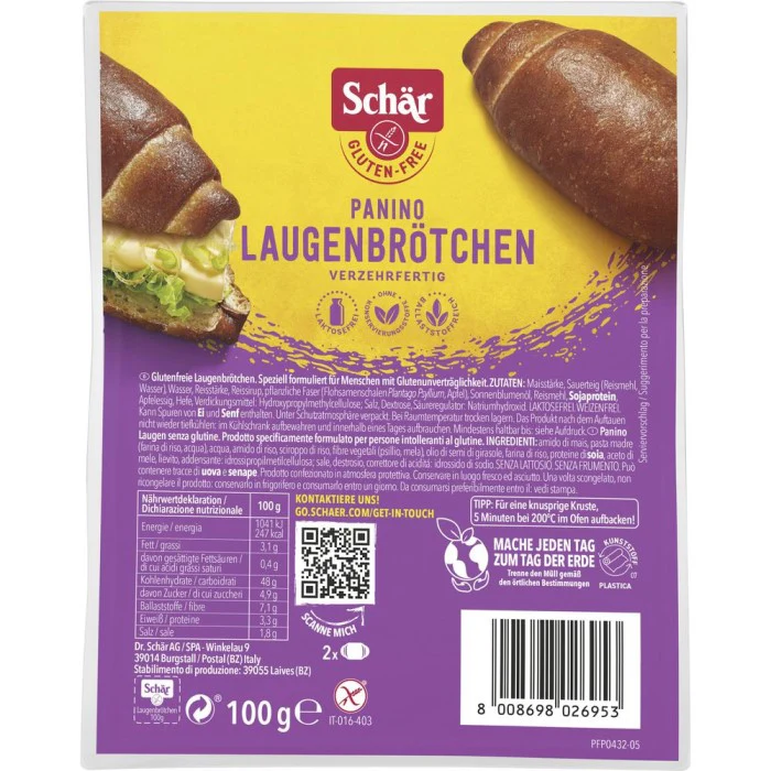 SchÀr Panino Laugenbrötchen Glutenfrei, Laktosefrei 100g / 3.52oz